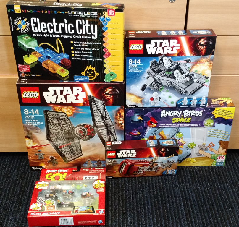 There's Stars Wars The Force Awakens LEGO! Angry Birds! Logiblocks!